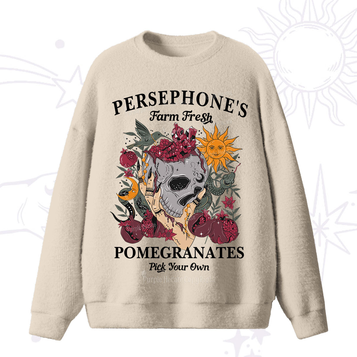 Purplehecate Persephone's Farm Fresh Pomegranates Pick Your Own Fuzzy Ugly Sweater