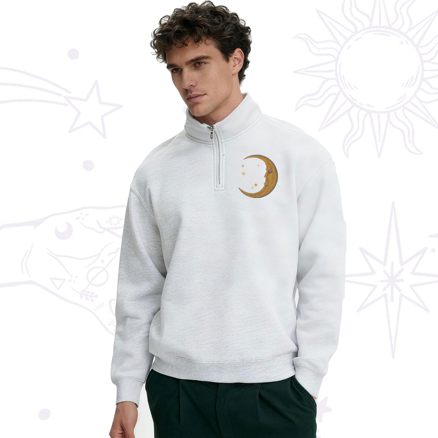 Purplehecate Celestial Moon Zip Fleece Sweatshirt