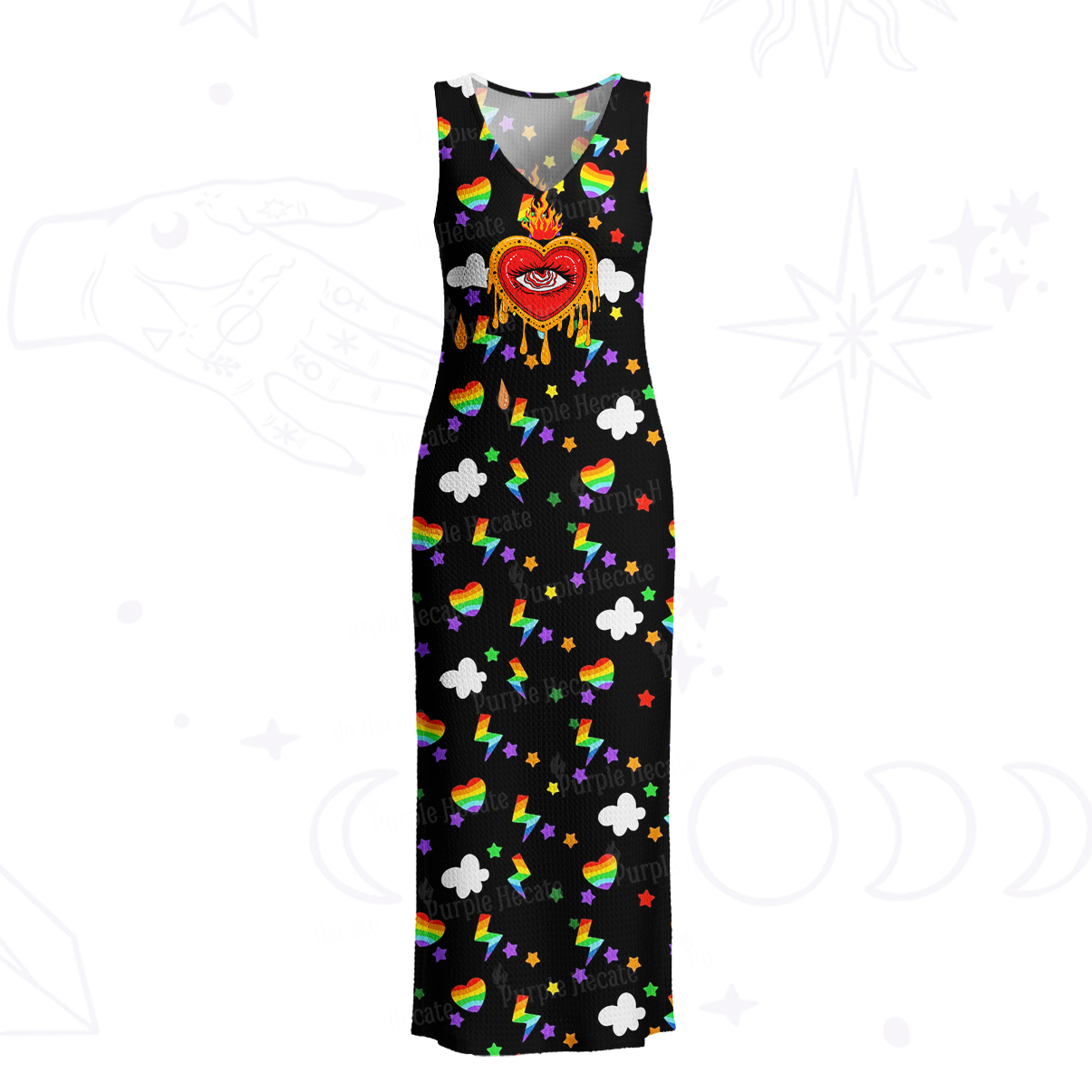 Purplehecate Rainbow Sacred Heart All Seeing Eye Pride Crochet Knit Maxi Dress