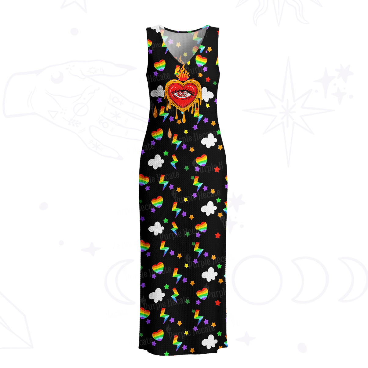 Purplehecate Rainbow Sacred Heart All Seeing Eye Pride Crochet Knit Maxi Dress