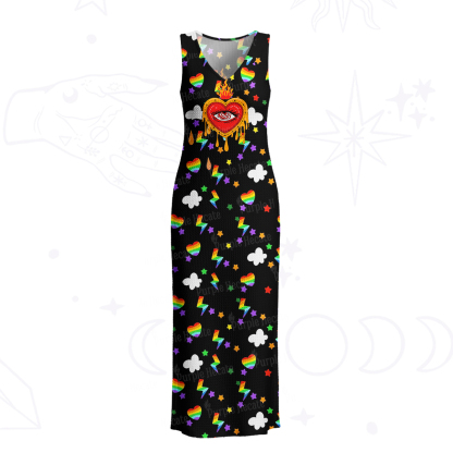 Purplehecate Rainbow Sacred Heart All Seeing Eye Pride Crochet Knit Maxi Dress