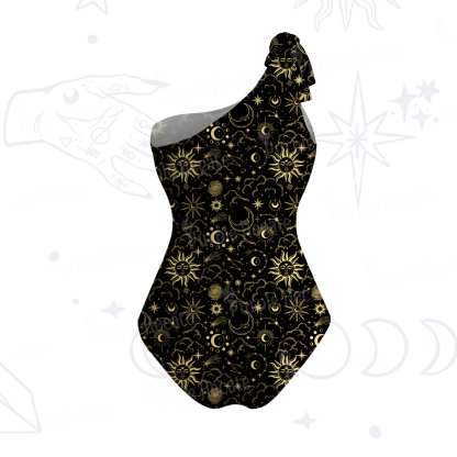 Purplehecate Mysterious Star & Moon One-Shoulder One-Piece Swimsuit