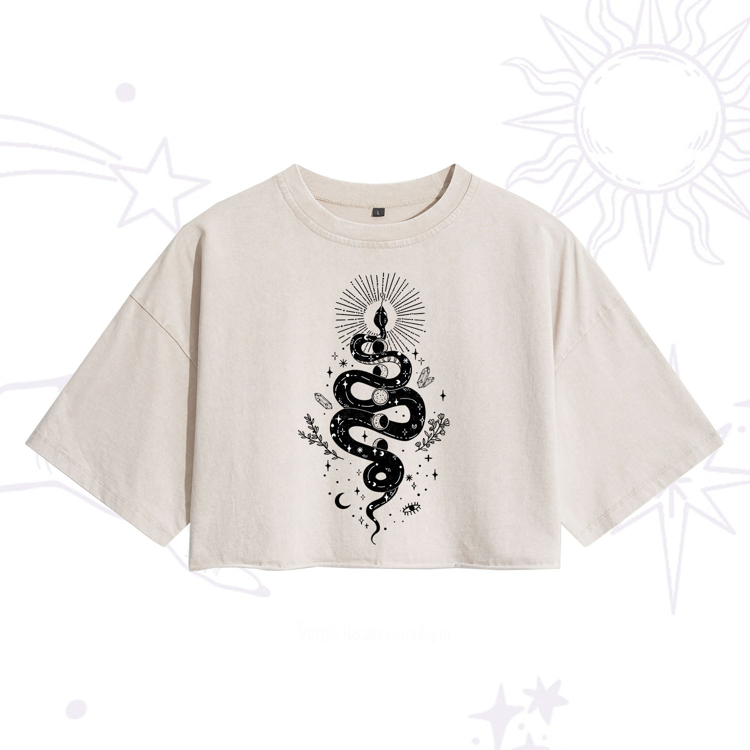 Purplehecate Mystical Moon Phases Snake Washed Cropped T-Shirt