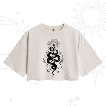 Purplehecate Mystical Moon Phases Snake Washed Cropped T-Shirt