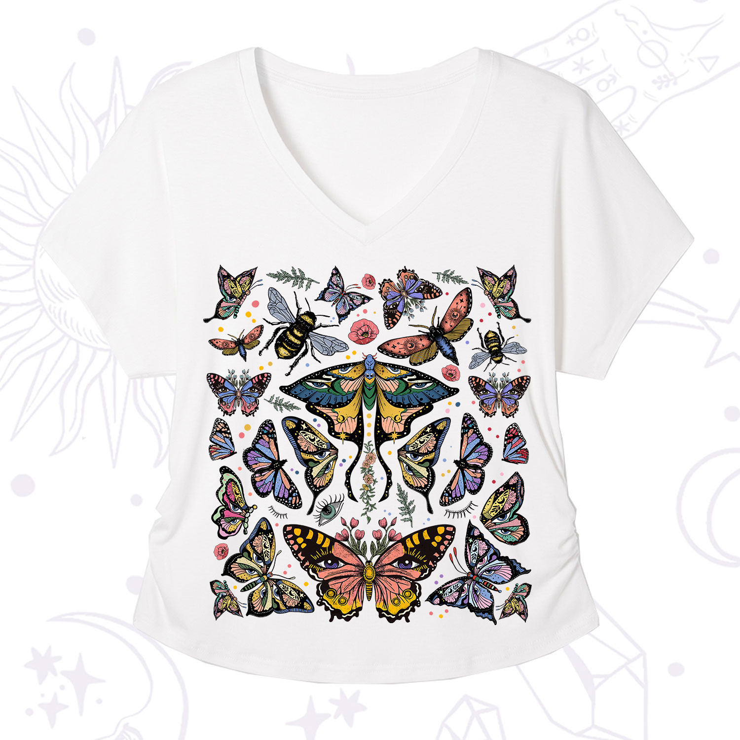 Purplehecate Mystical Butterfly & Moth V-Neck T-Shirt