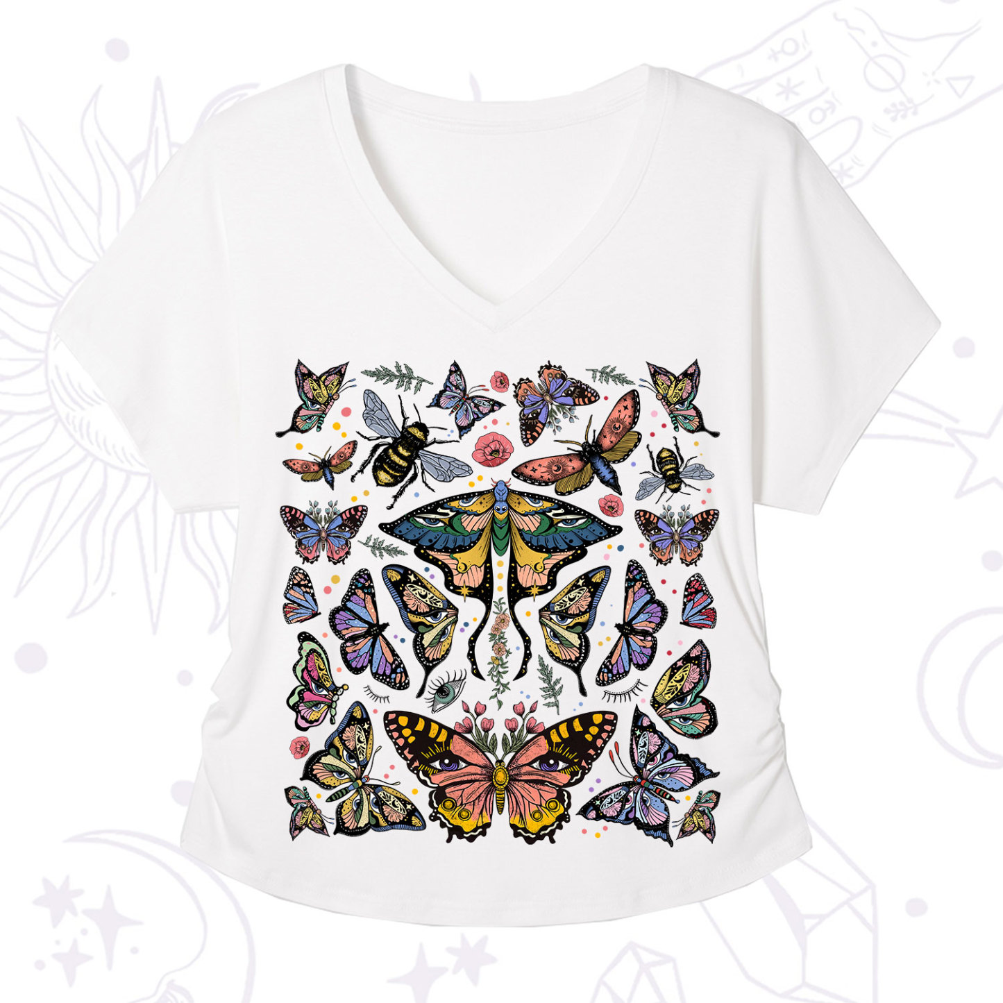 Purplehecate Mystical Butterfly & Moth V-Neck T-Shirt