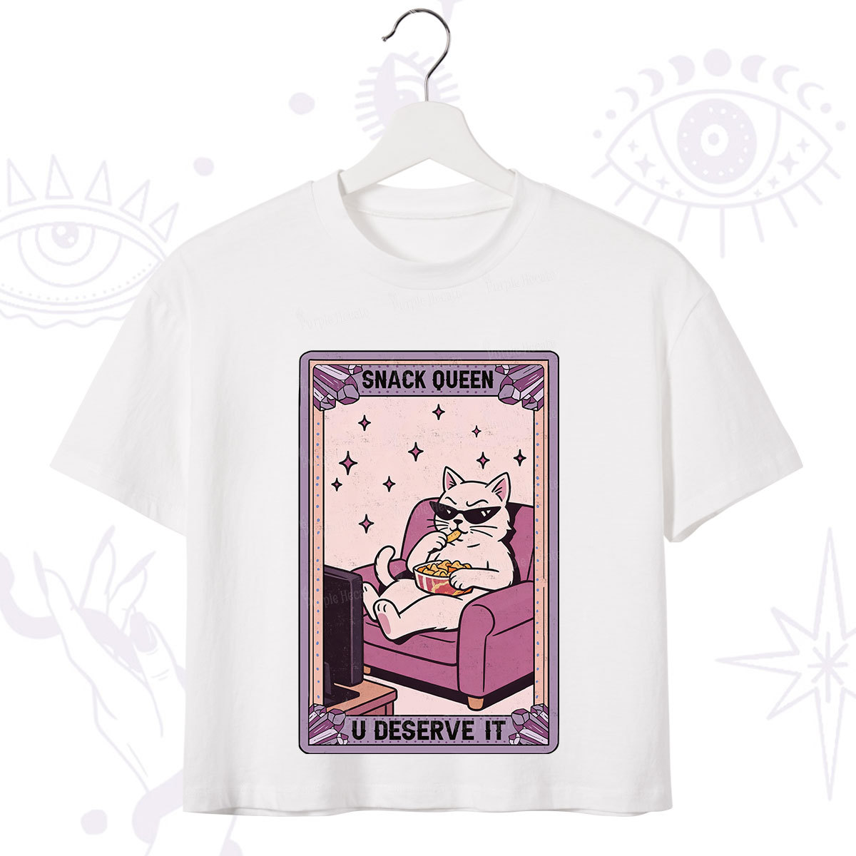 Purplehecate The Snack Queen Cat Tarot Crop T-Shirt