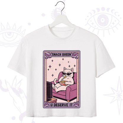Purplehecate The Snack Queen Cat Tarot Crop T-Shirt