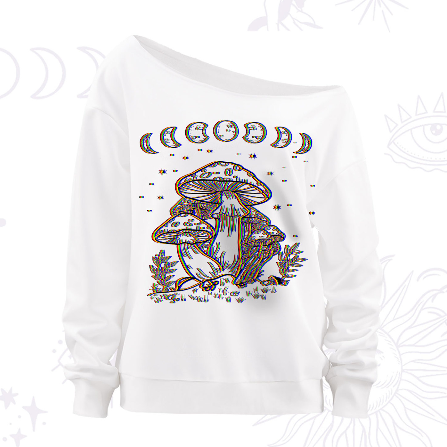 Purplehecate Mushroom and Moon Off The Shoulder Sweatshirt