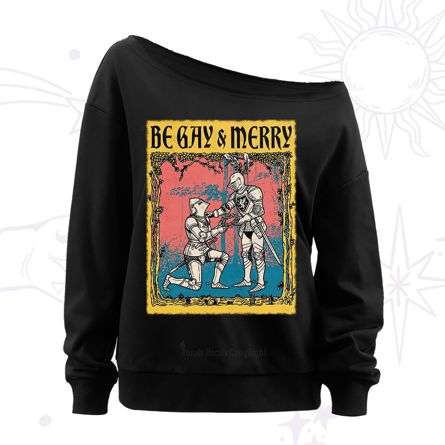 Purplehecate Be Gay Merry Medieval Knights Off The Shoulder Sweatshirt