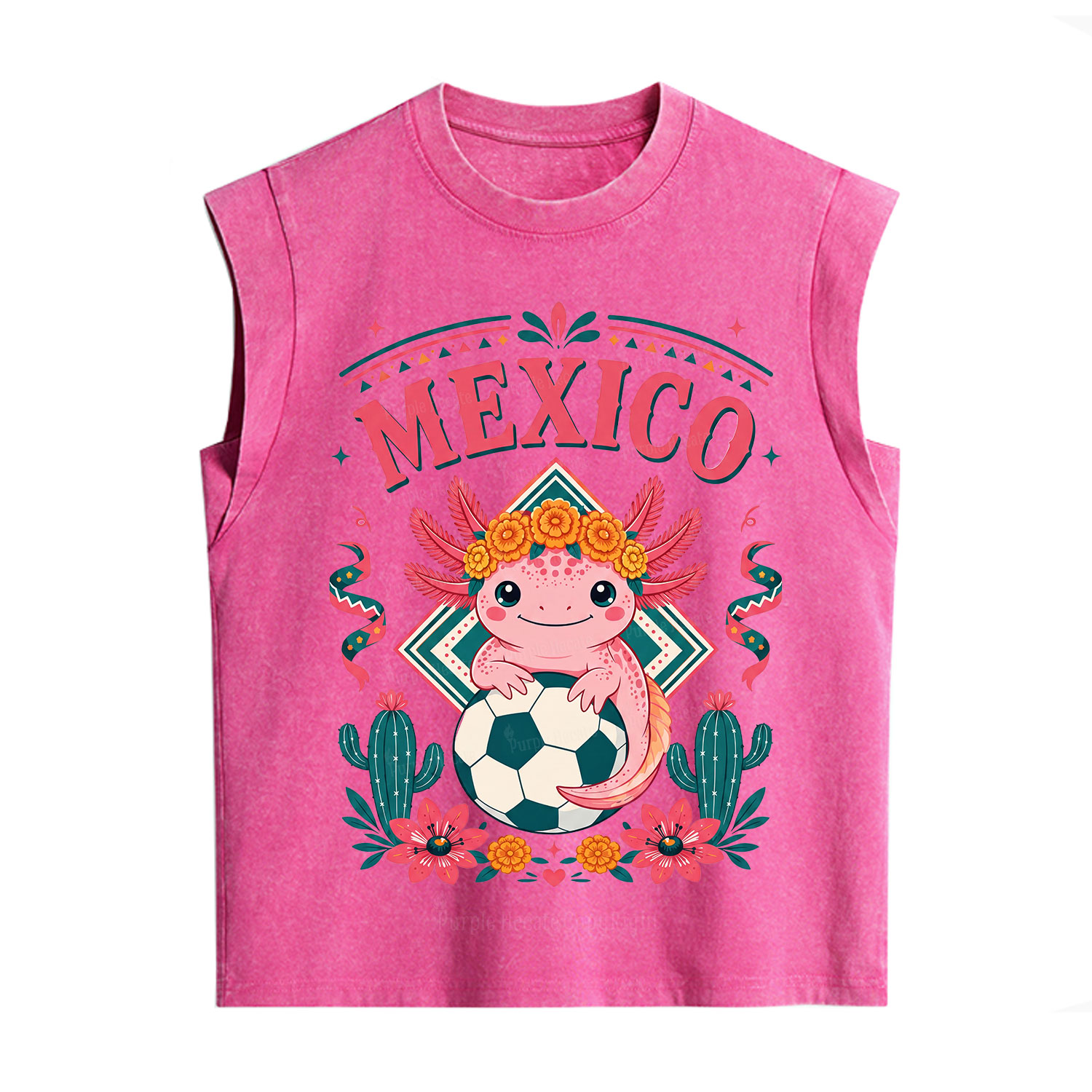 Purplehecate Floral Axolotl Mexico Football Vintage Washed Tank