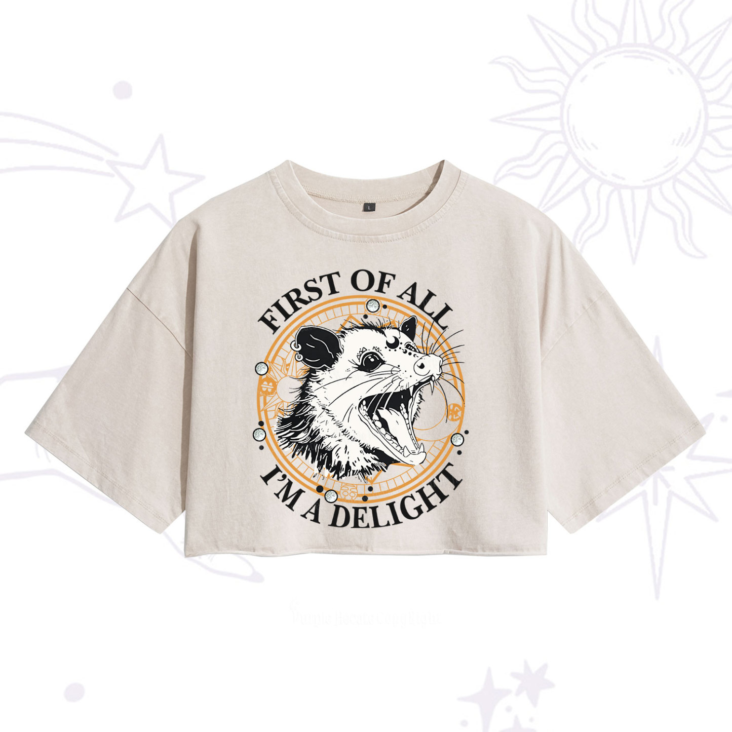 Purplehecate First Of All I Am A Delightful Angry Opossum Washed Cropped T-Shirt