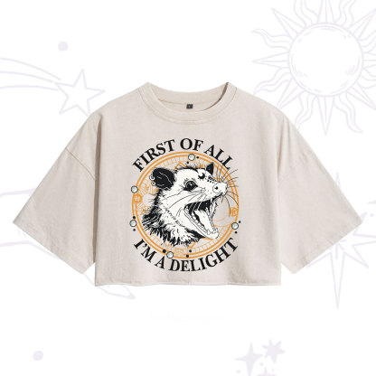 Purplehecate First Of All I Am A Delightful Angry Opossum Washed Cropped T-Shirt