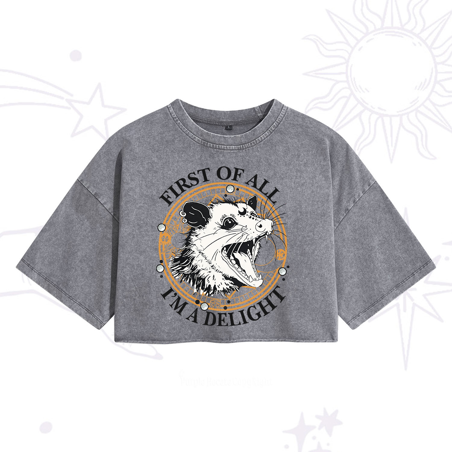 Purplehecate First Of All I Am A Delightful Angry Opossum Washed Cropped T-Shirt