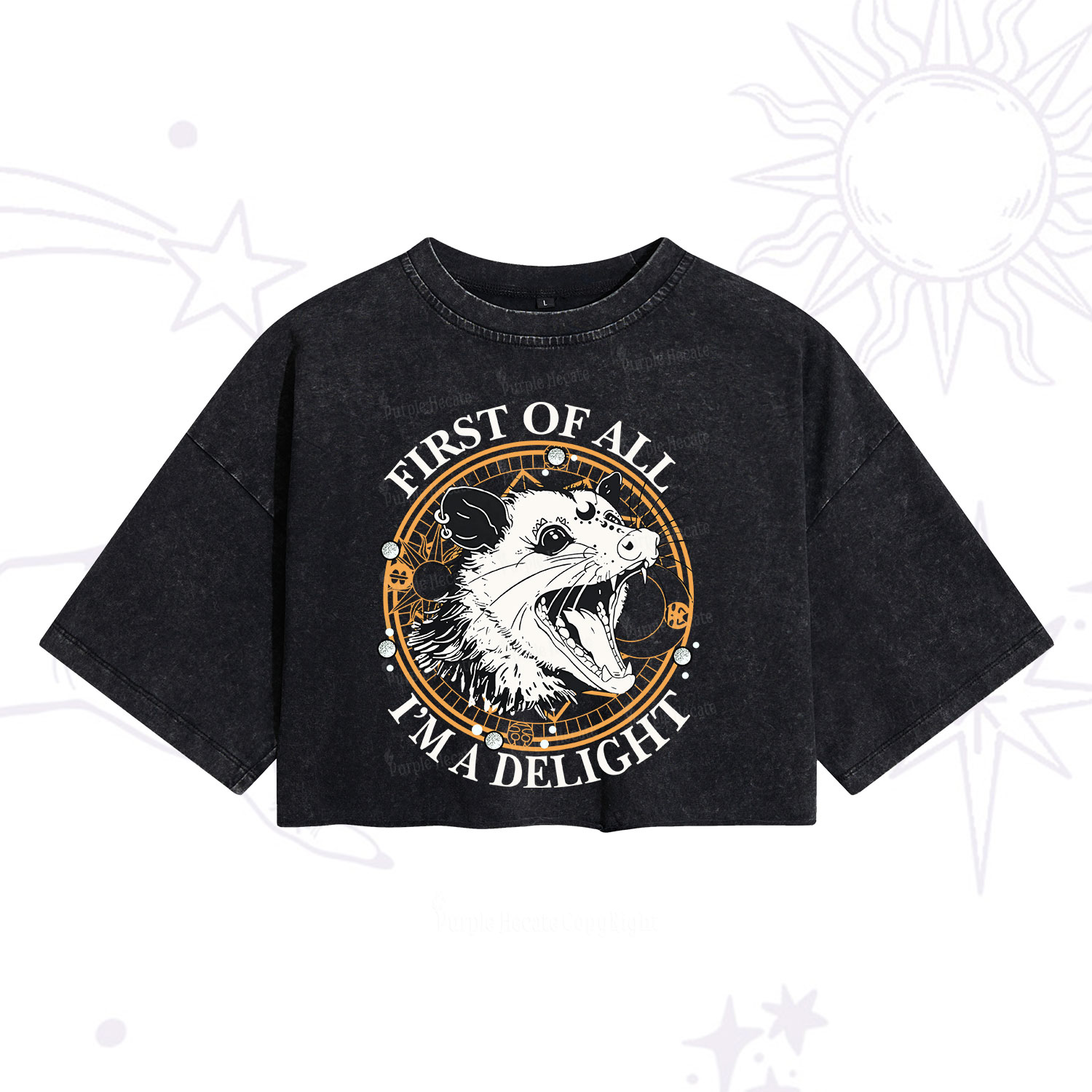 Purplehecate First Of All I Am A Delightful Angry Opossum Washed Cropped T-Shirt