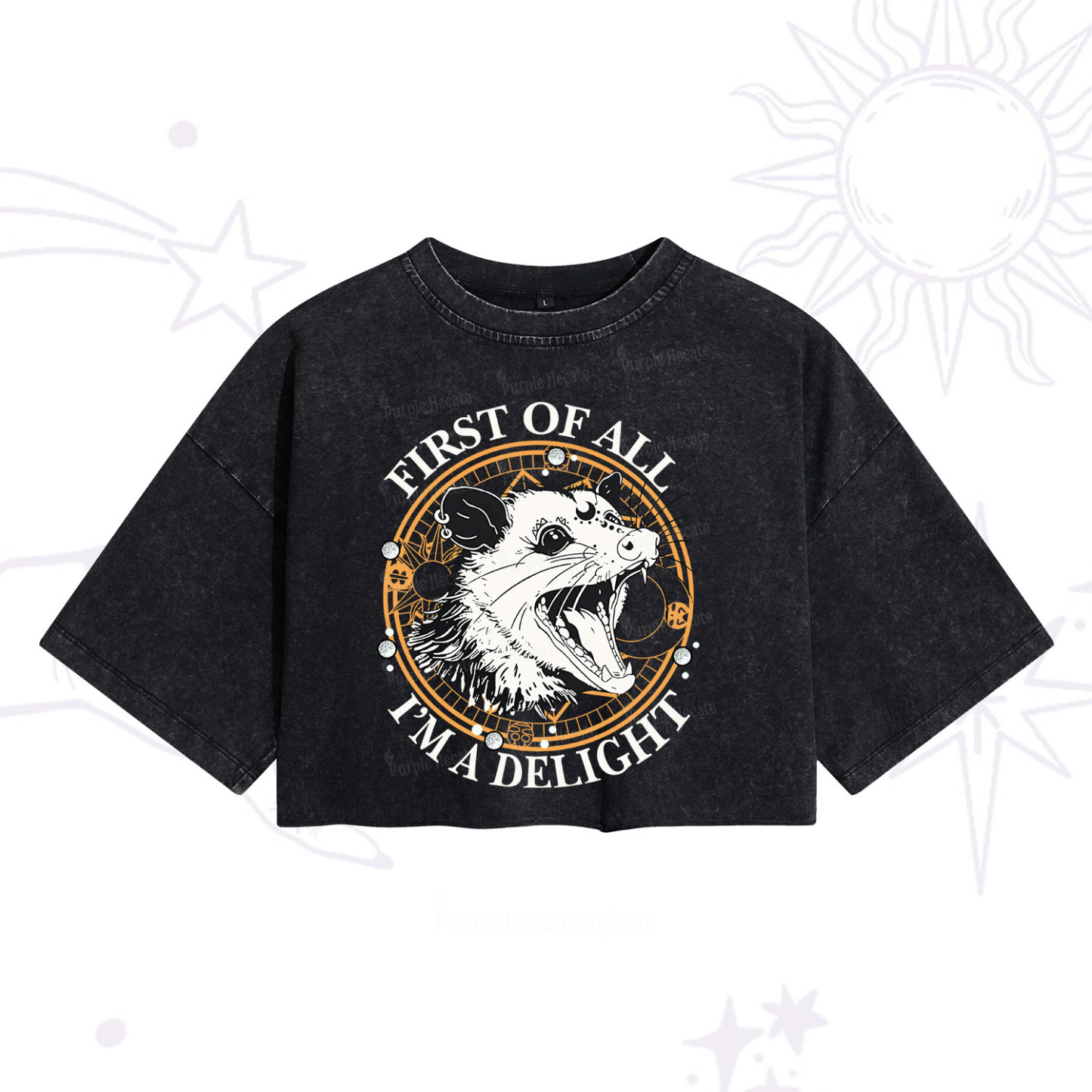 Purplehecate First Of All I Am A Delightful Angry Opossum Washed Cropped T-Shirt