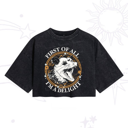 Purplehecate First Of All I Am A Delightful Angry Opossum Washed Cropped T-Shirt