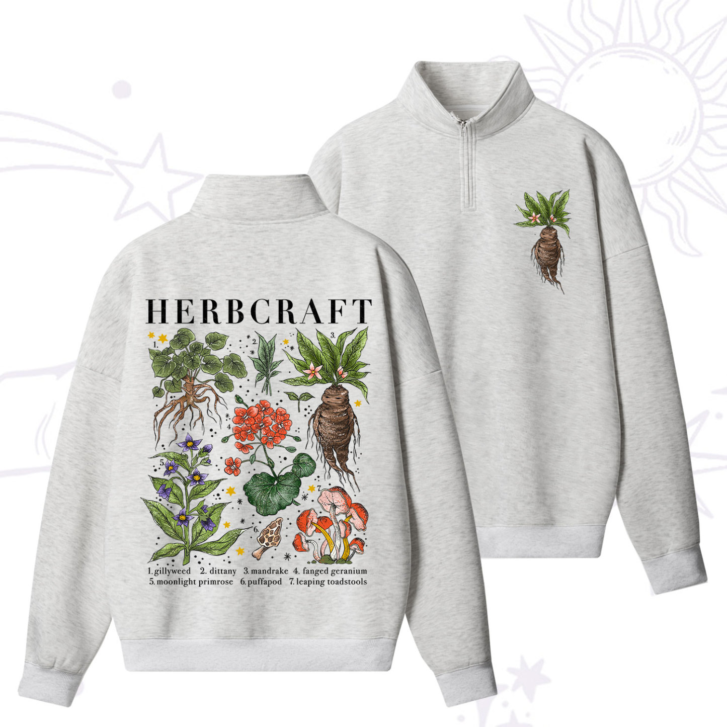Purplehecate Magical Herbcraft Zip Fleece Sweatshirt