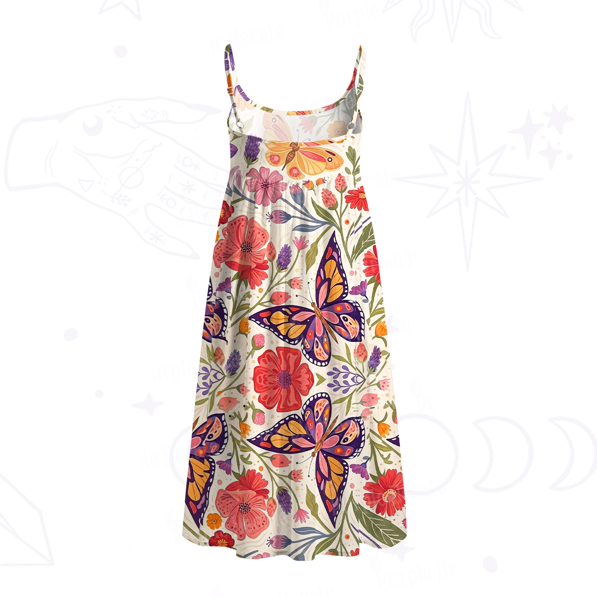 Purplehecate Enchanted Garden of Butterflies Spaghetti Strap Midi Dress