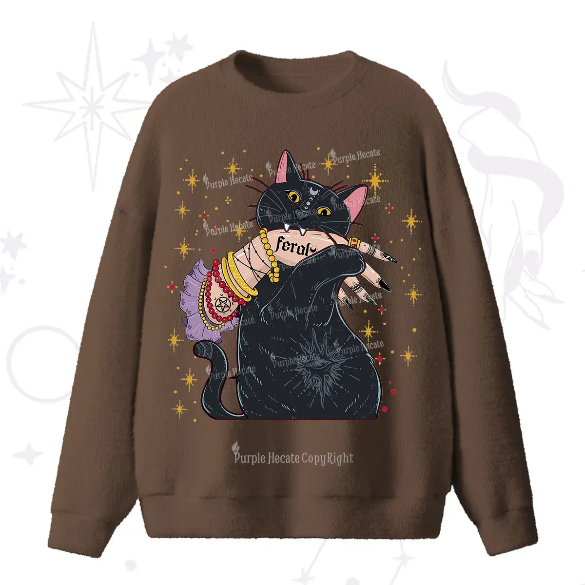 Purplehecate Feral Cat Fuzzy Ugly Sweater