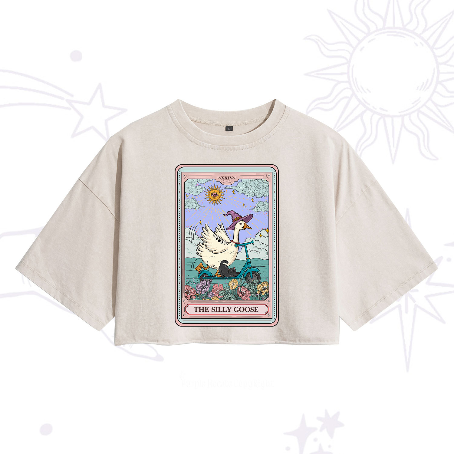 Purplehecate The Silly Goose Tarot Card Washed Cropped T-Shirt