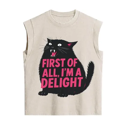 Purplehecate First Of All I'm A Delight Cat Vintage Washed Tank