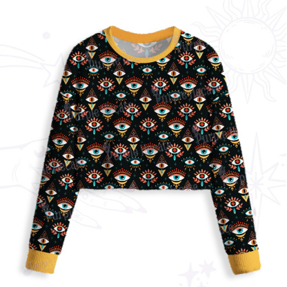 Purplehecate Evil Eye Pattern Crop Fuzzy Ugly Sweatshirt