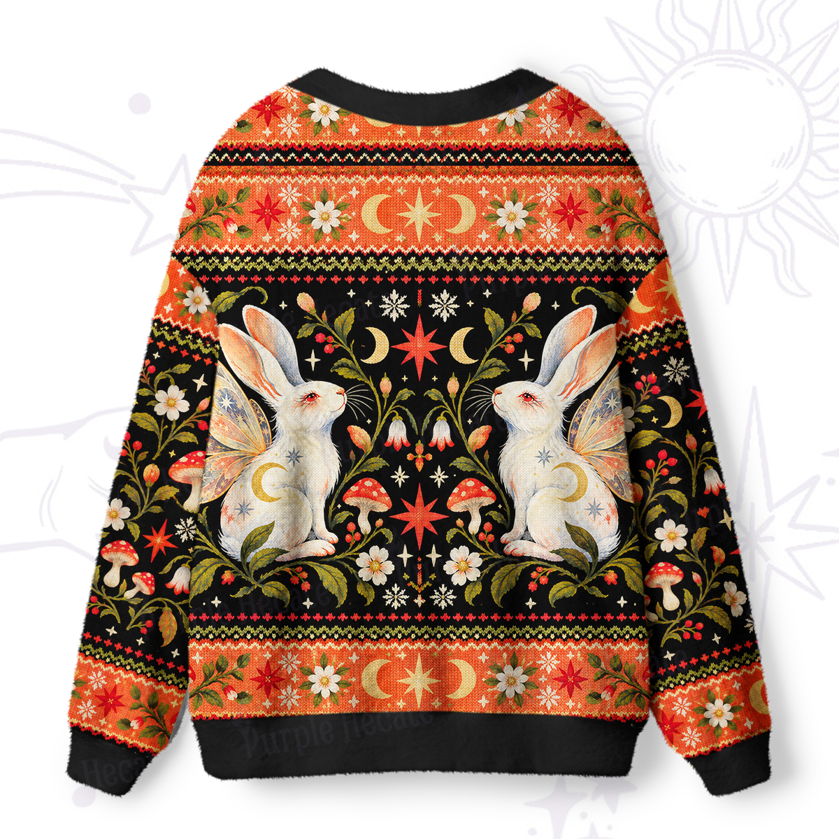 Purplehecate Whimsical Fairy Bunny Ugly Cardigan Sweaters
