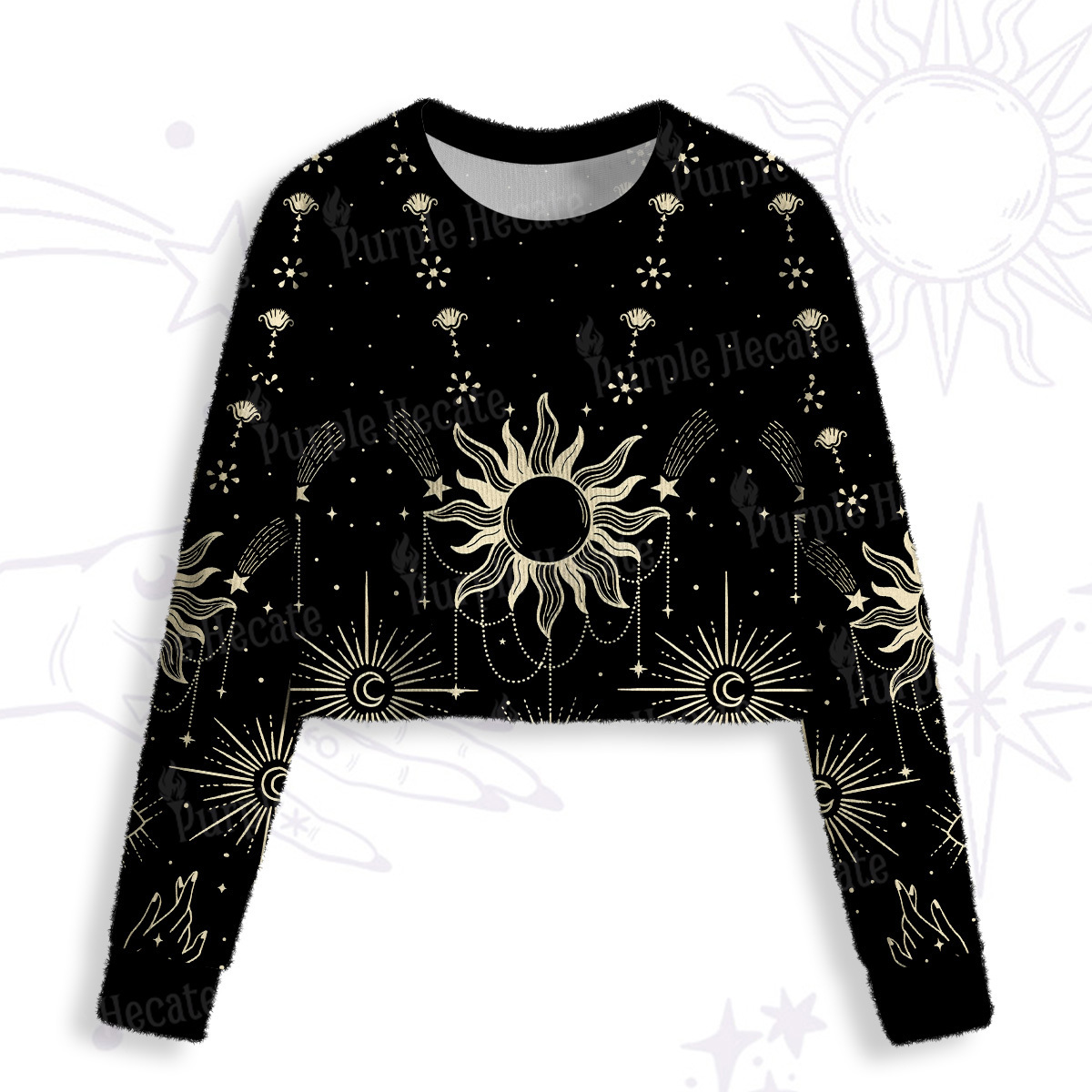 Purplehecate Solar Oracle Crop Fuzzy Ugly Sweatshirt