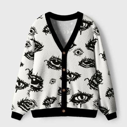 Purplehecate Surreal Eyes Ugly Cardigan Sweaters