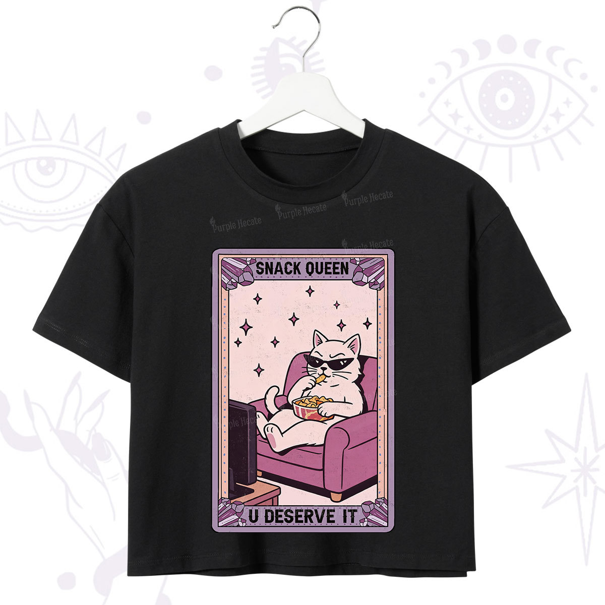 Purplehecate The Snack Queen Cat Tarot Crop T-Shirt