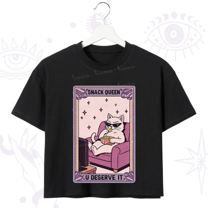 Purplehecate The Snack Queen Cat Tarot Crop T-Shirt