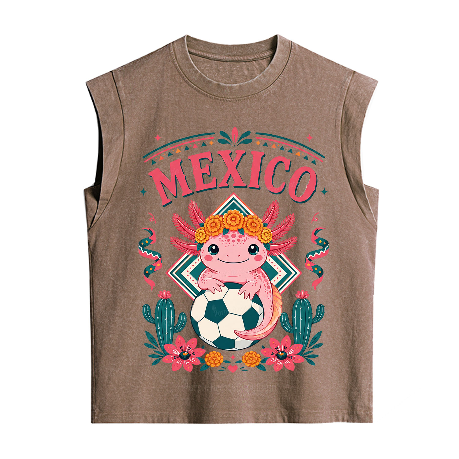 Purplehecate Floral Axolotl Mexico Football Vintage Washed Tank
