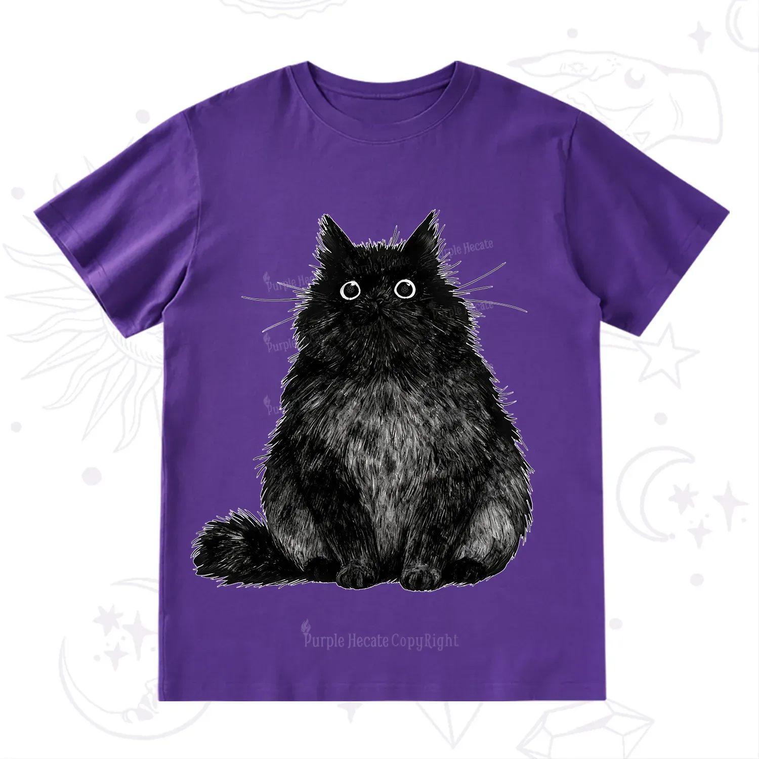 Purplehecate Cute Black Fluffy Cat T-Shirt