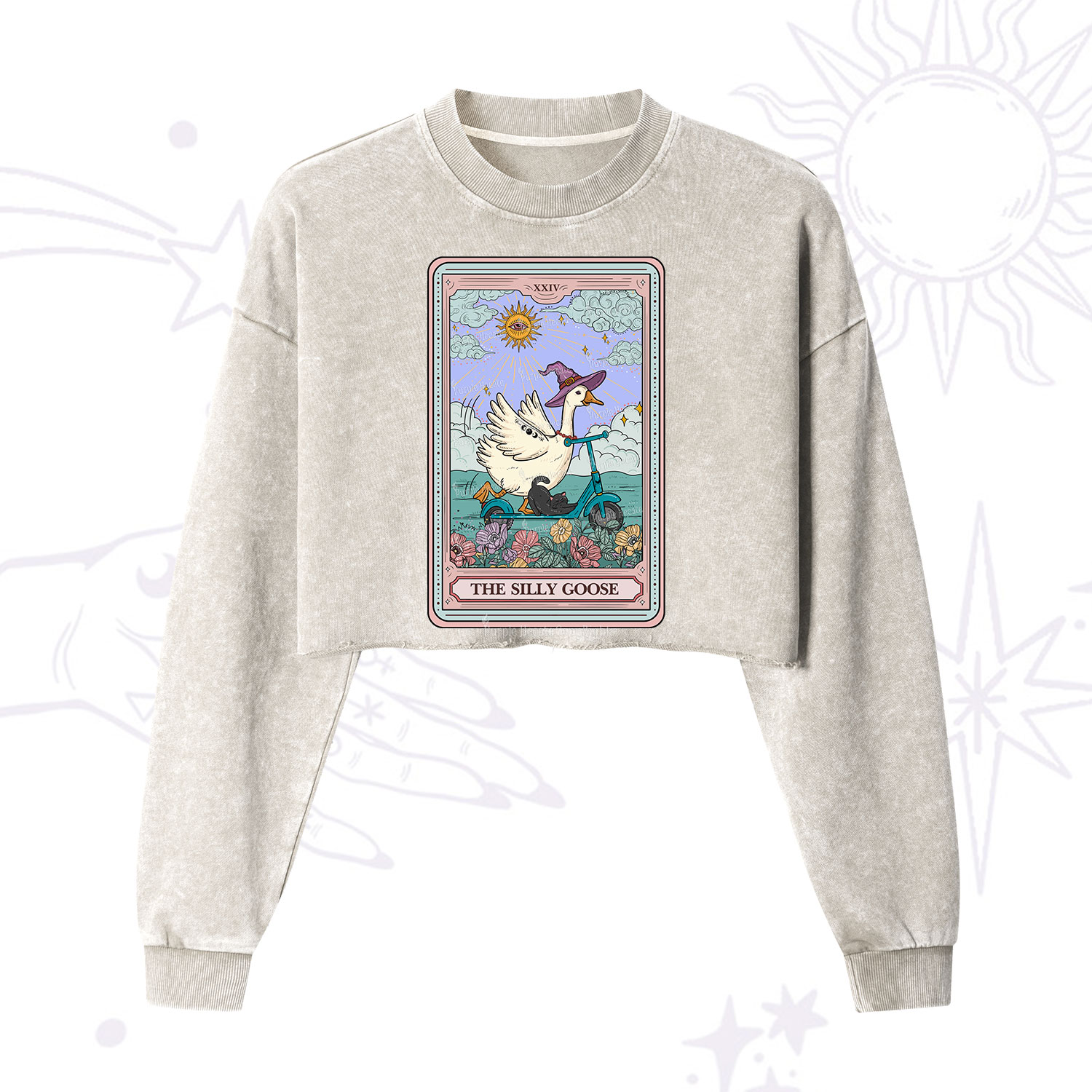 Purplehecate The Silly Goose Tarot Card Cropped Washed Sweatshirt