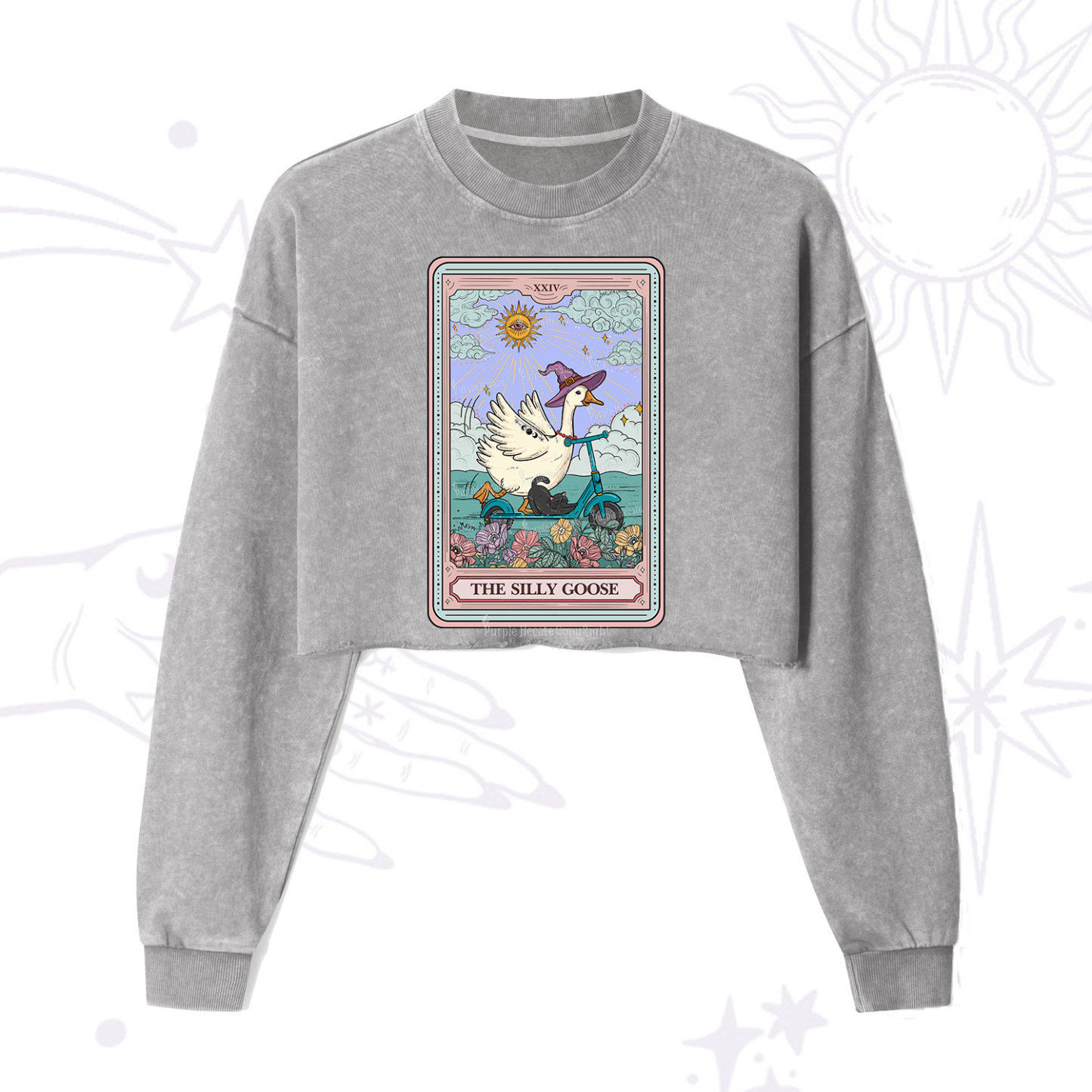 Purplehecate The Silly Goose Tarot Card Cropped Washed Sweatshirt