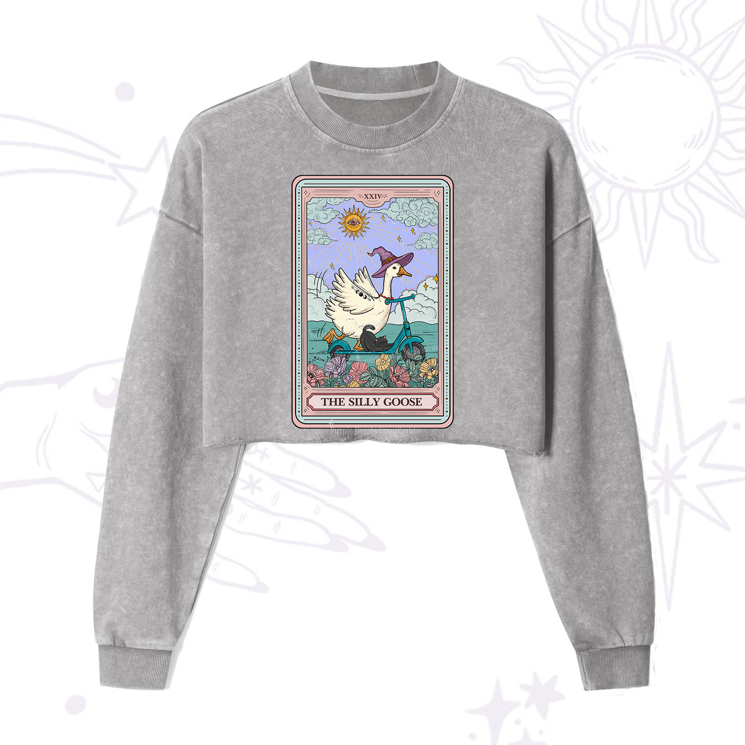 Purplehecate The Silly Goose Tarot Card Cropped Washed Sweatshirt