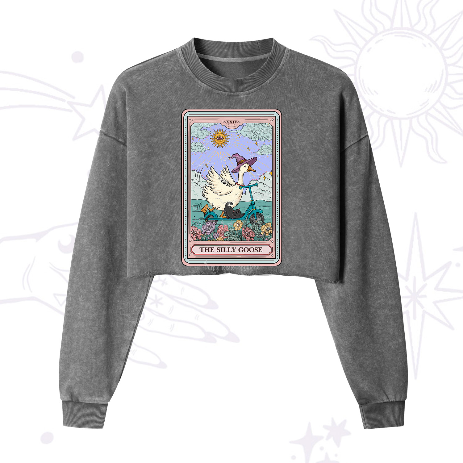 Purplehecate The Silly Goose Tarot Card Cropped Washed Sweatshirt