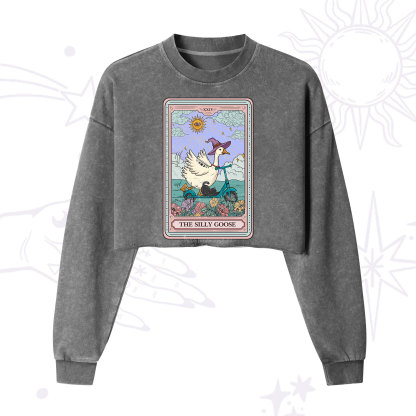 Purplehecate The Silly Goose Tarot Card Cropped Washed Sweatshirt