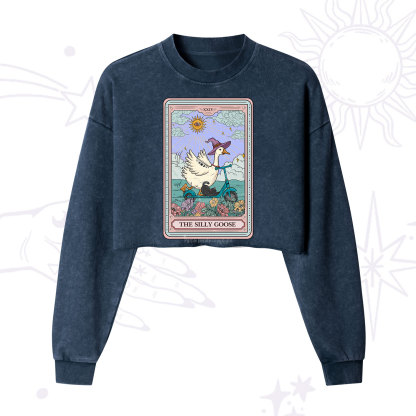 Purplehecate The Silly Goose Tarot Card Cropped Washed Sweatshirt