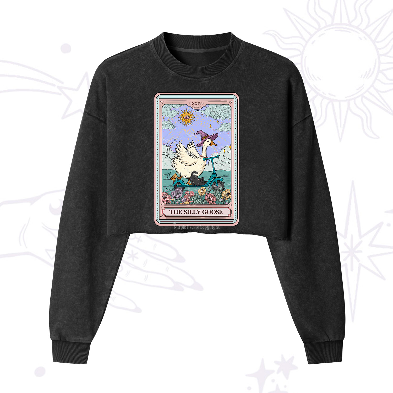 Purplehecate The Silly Goose Tarot Card Cropped Washed Sweatshirt