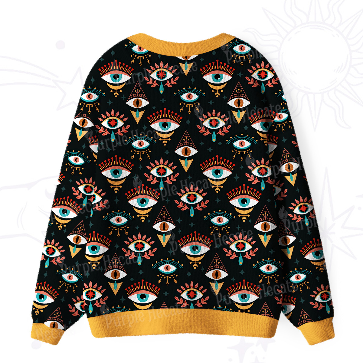 Purplehecate Evil Eye Pattern Ugly Cardigan Sweaters