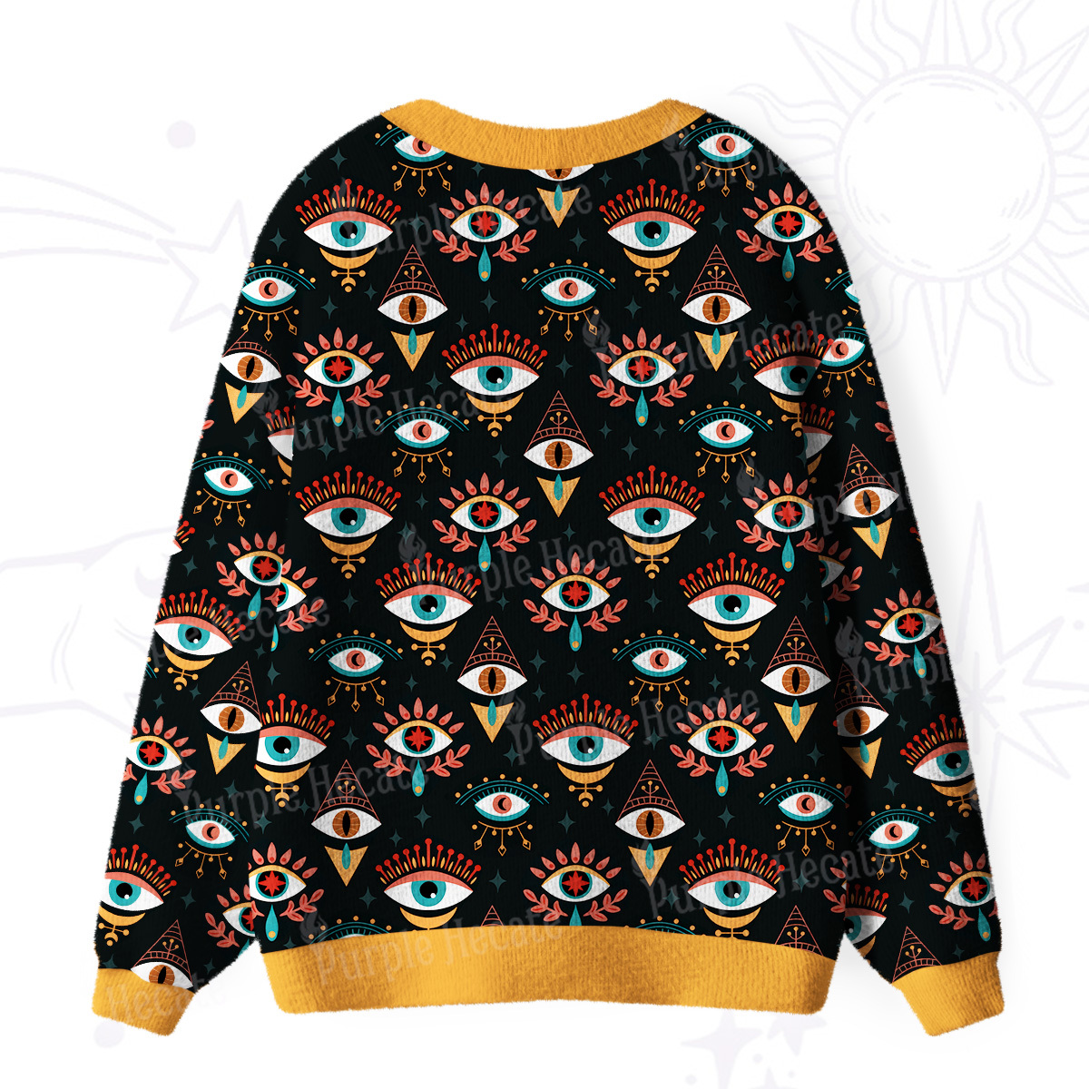 Purplehecate Evil Eye Pattern Ugly Cardigan Sweaters