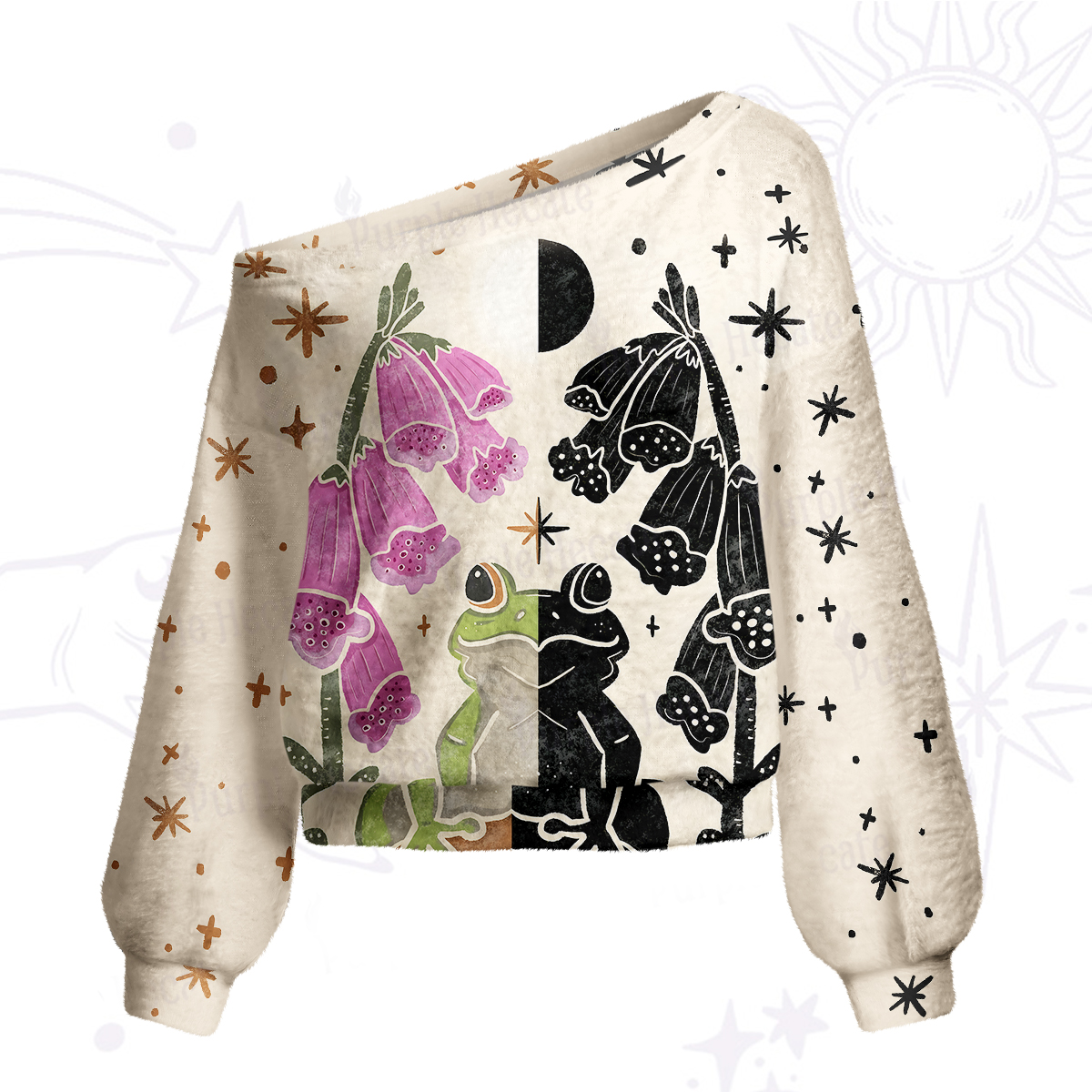Purplehecate Dual-Tone Frog Garden One Shoulder Sweaters
