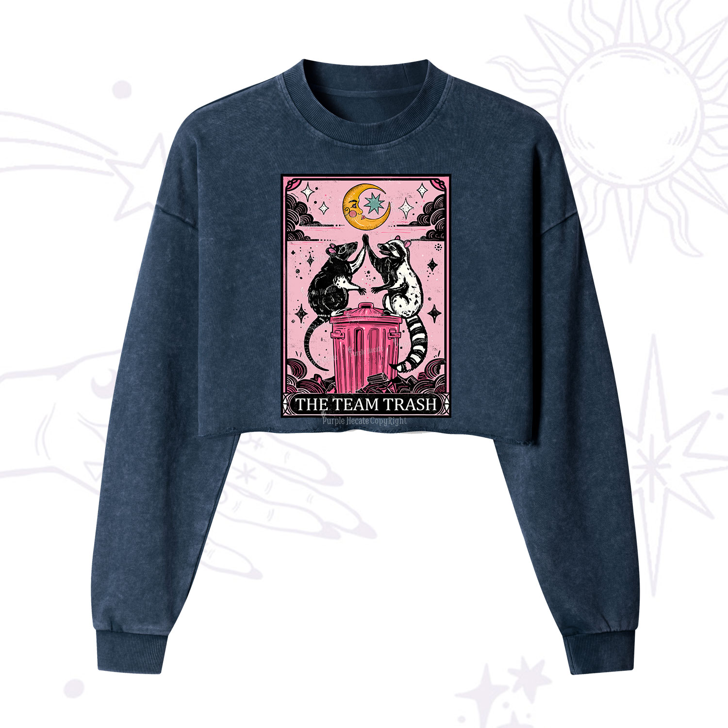 Purplehecate The Team Trash Opossum Tarot Cropped Washed Sweatshirt