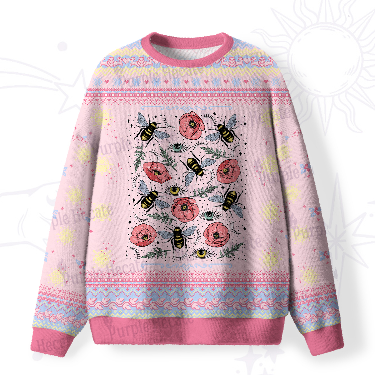 Purplehecate The Bee's Knees Fuzzy Ugly Christmas Sweatshirt