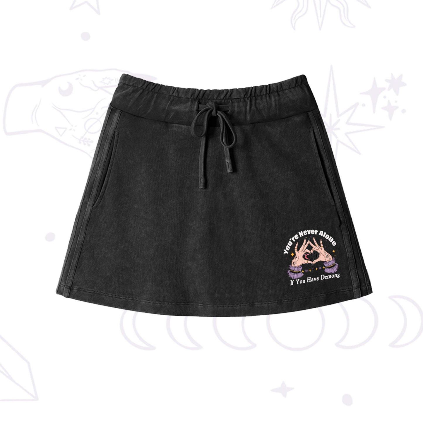 Purplehecate You're Never Alone If You Have Demons Washed Drawstring Mini Skirt