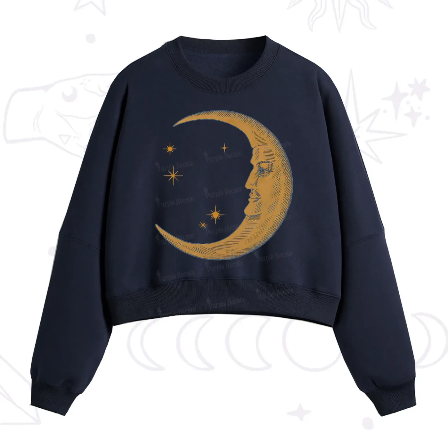 Purplehecate Celestial Moon Fleece Cropped Sweatshirt