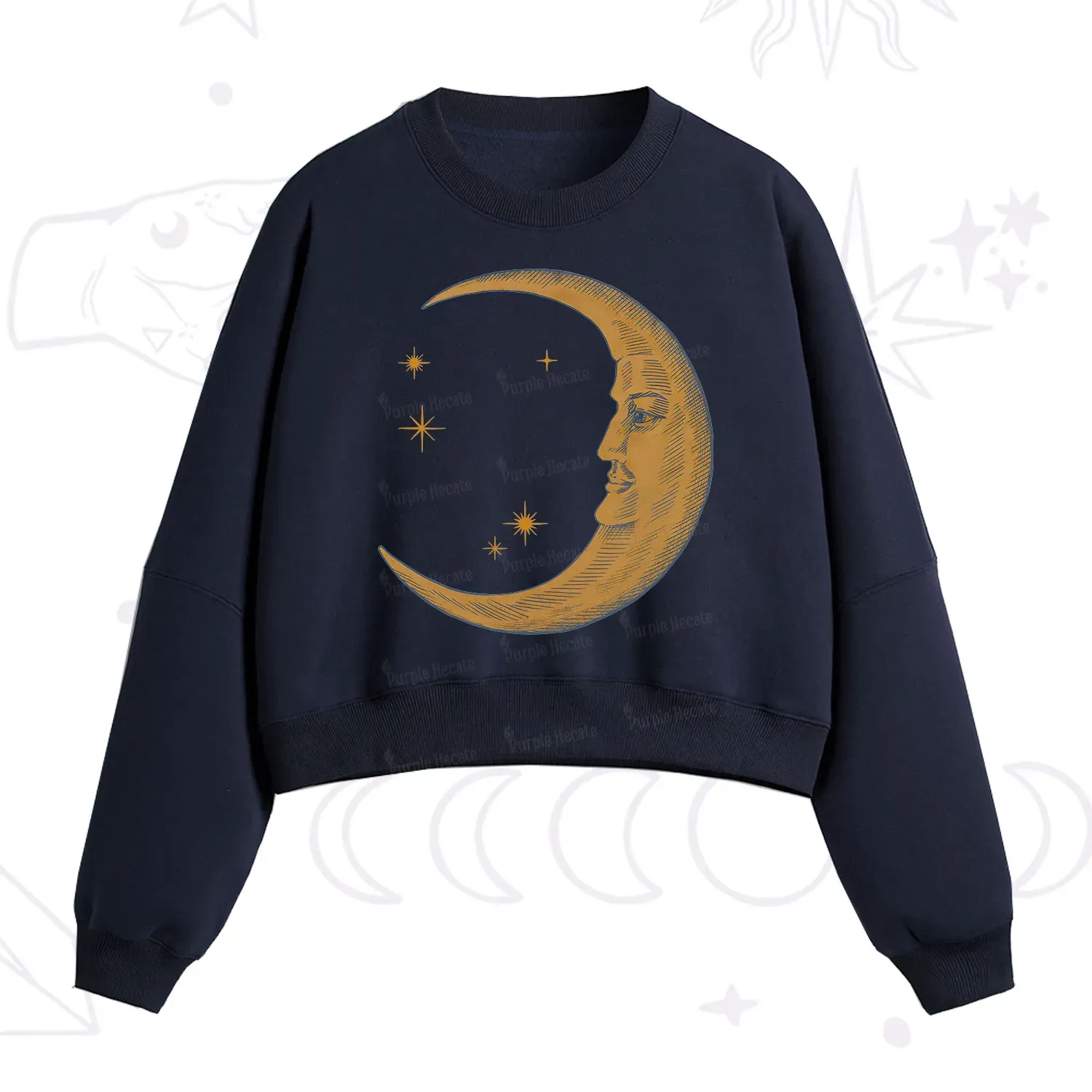 Purplehecate Celestial Moon Fleece Cropped Sweatshirt