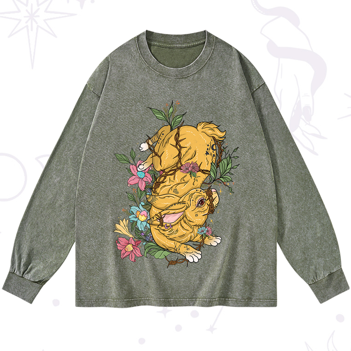 Purplehecate Thorn Bunny Easter Washed Long Sleeve Shirt